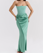 Elegant Satin Corset Draped Maxi Dress