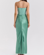 Elegant Satin Corset Draped Maxi Dress