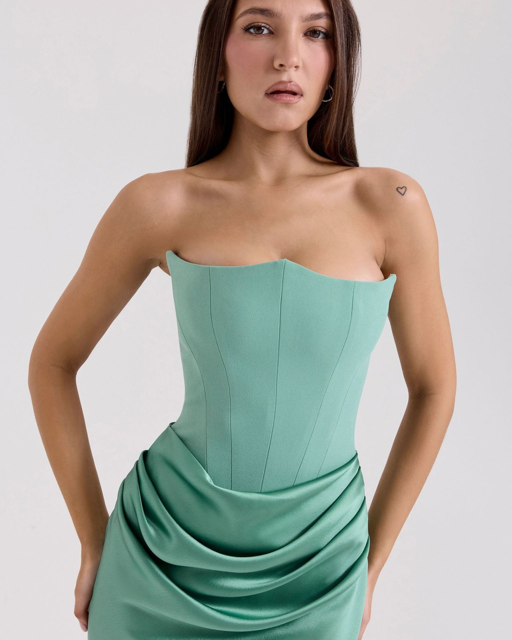 Elegant Satin Corset Draped Maxi Dress