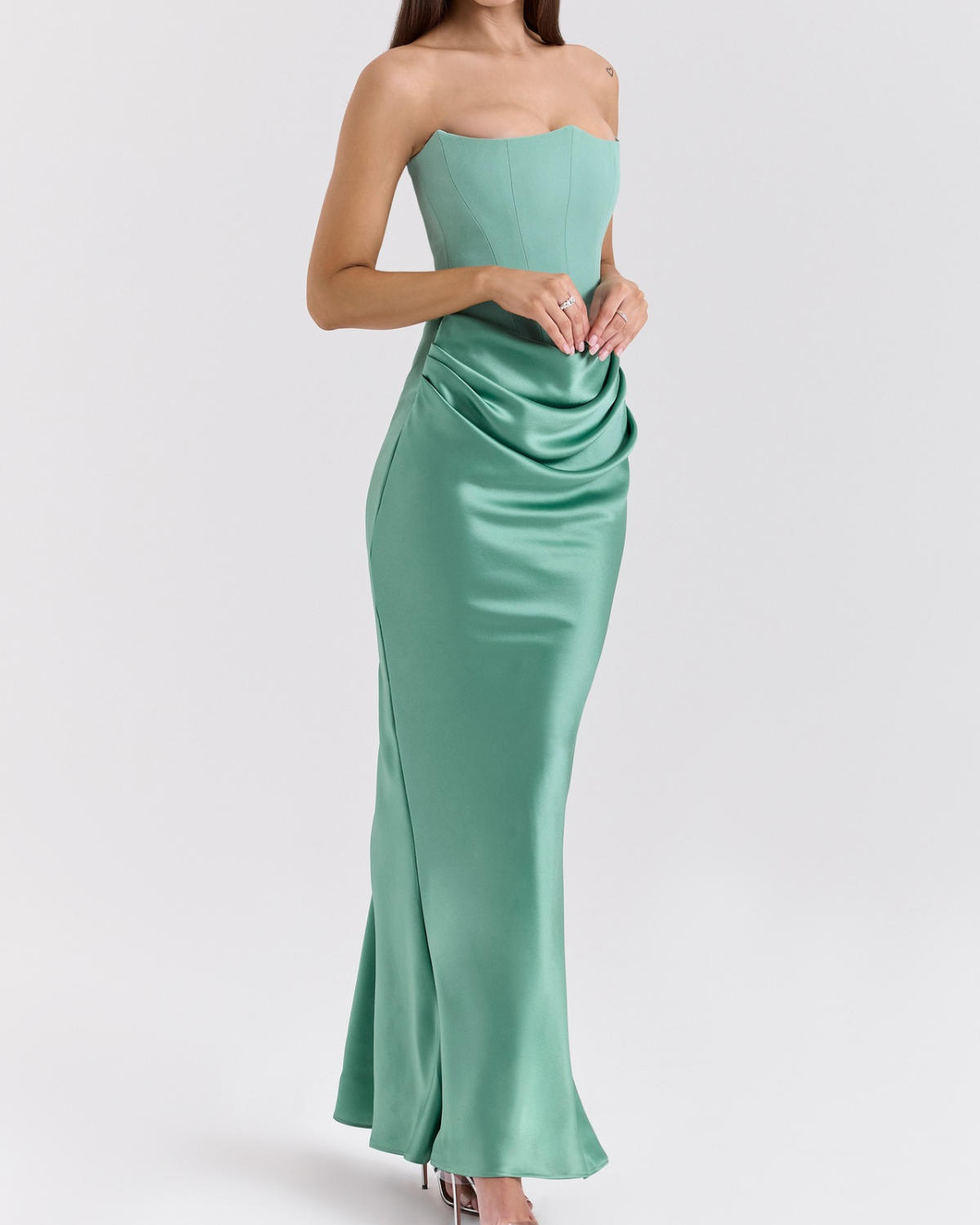 Elegant Satin Corset Draped Maxi Dress
