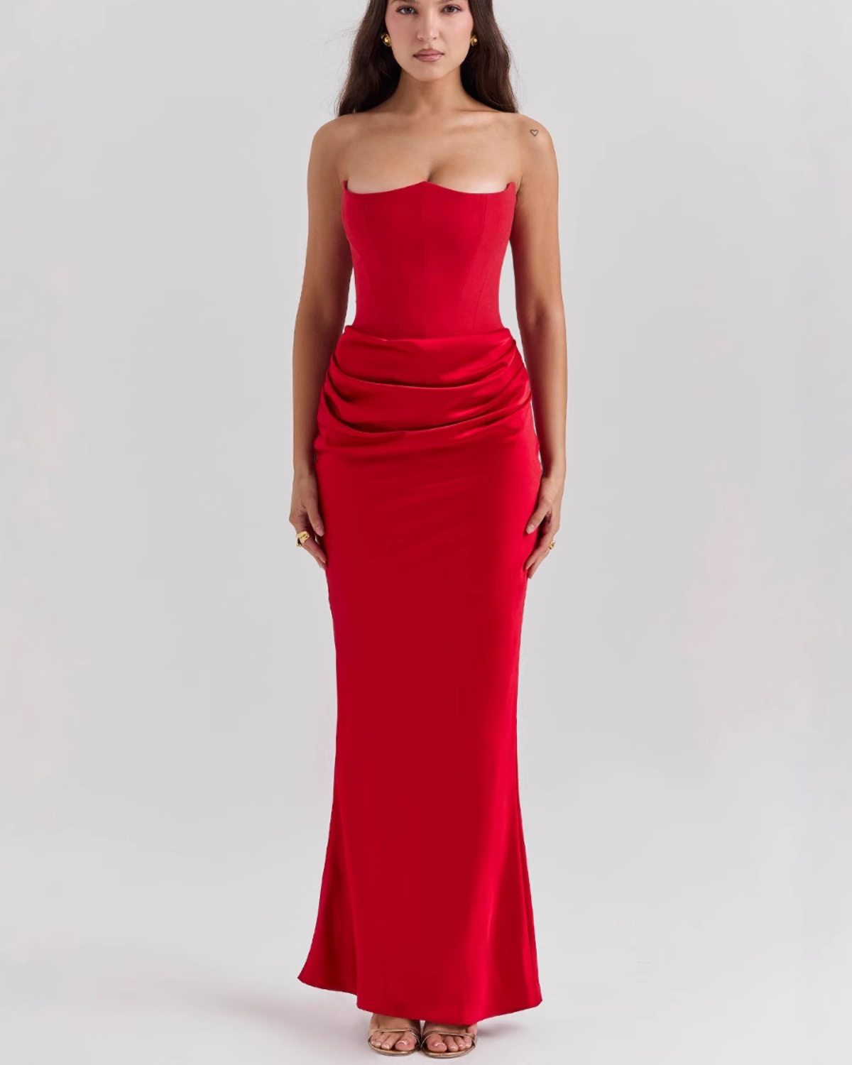 Elegant Satin Corset Draped Maxi Dress