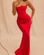 Elegant Satin Corset Draped Maxi Dress