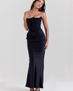 Elegant Satin Corset Draped Maxi Dress
