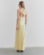 Ruffle Detail Open-Back Halter Maxi Dress