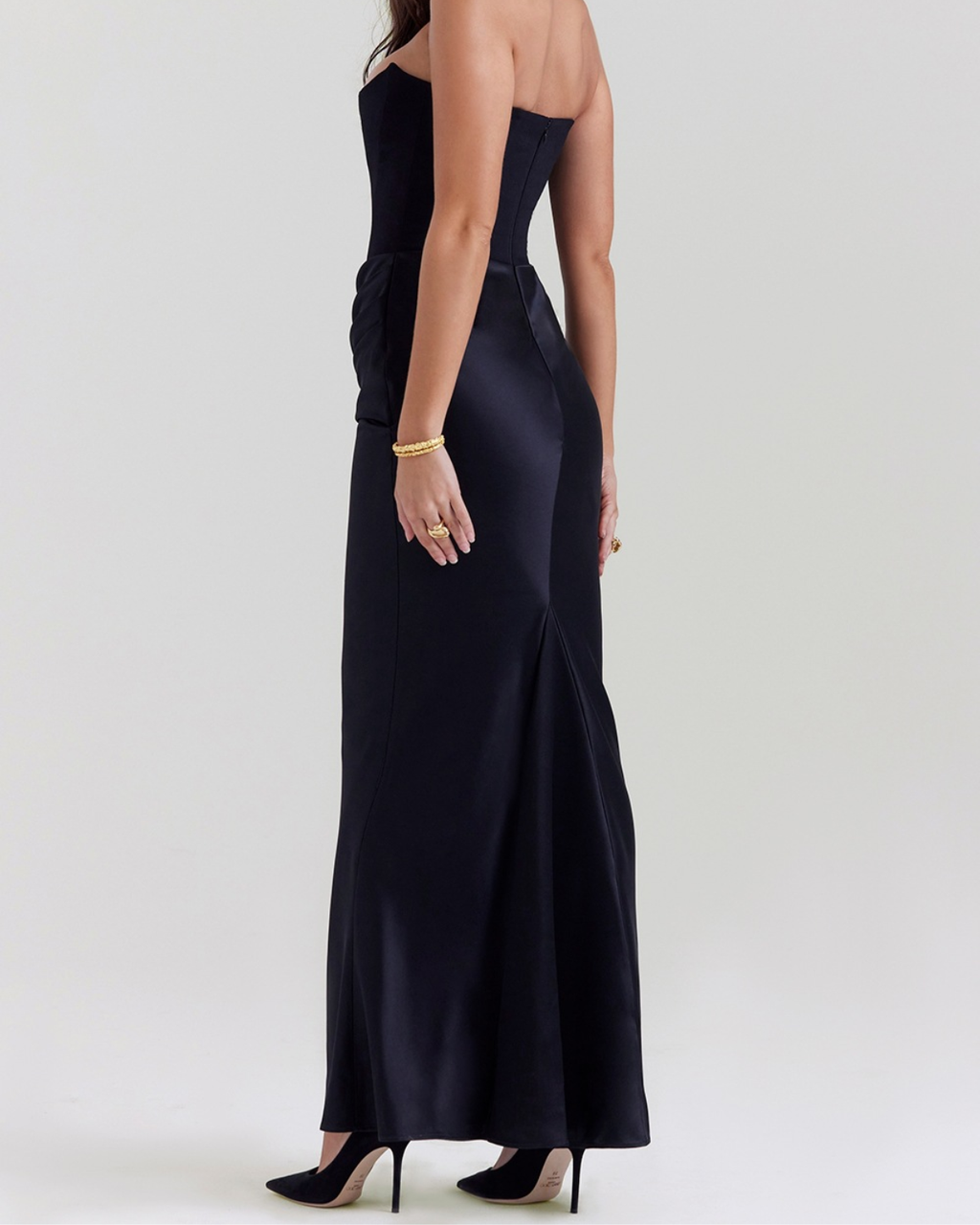 Elegant Satin Corset Draped Maxi Dress