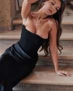 Elegant Satin Corset Draped Maxi Dress