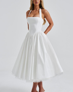 Halter Neck Corset Midi Dress with Tulle Underlay
