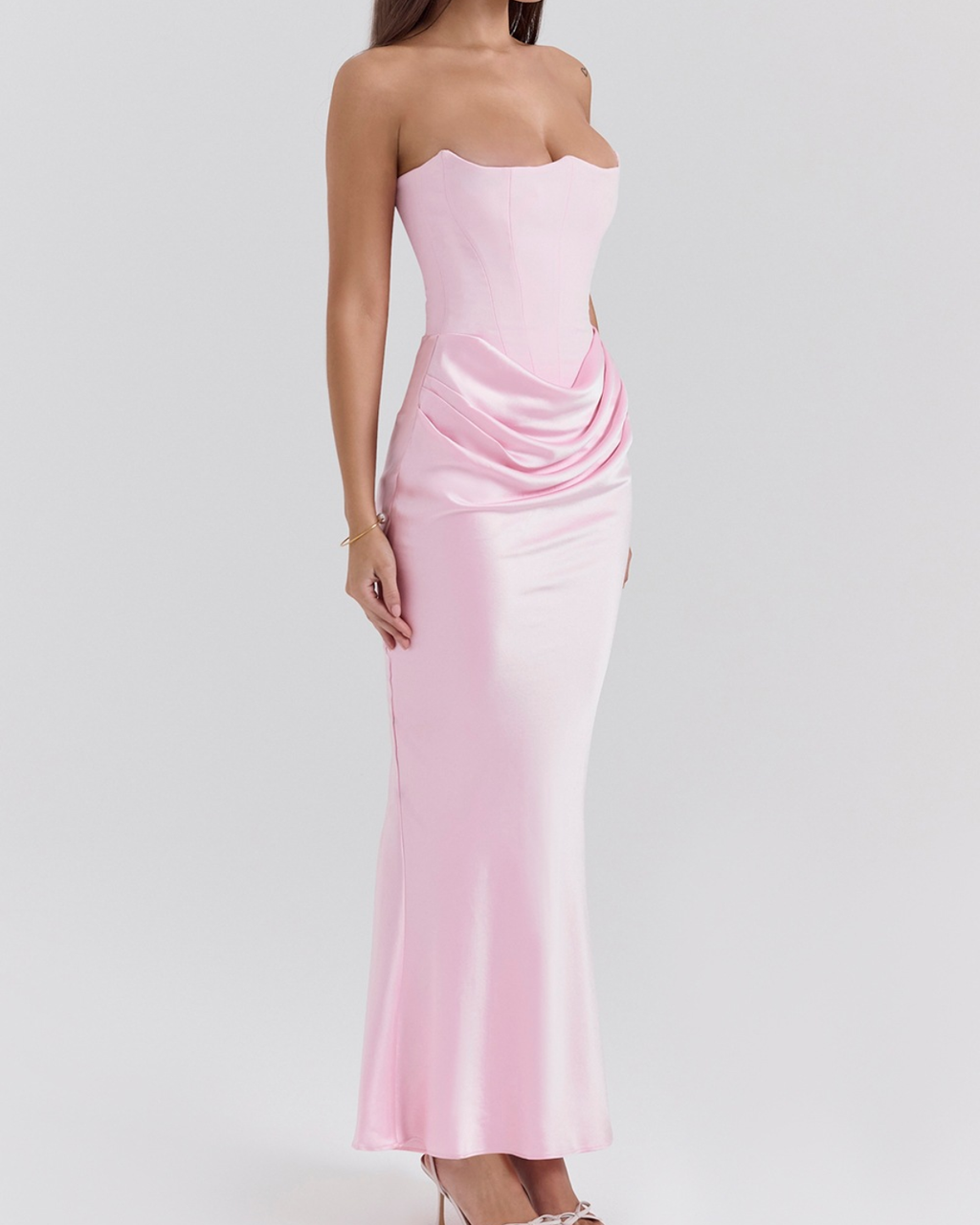 Elegant Satin Corset Draped Maxi Dress