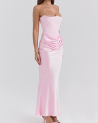Elegant Satin Corset Draped Maxi Dress