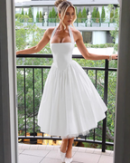 Halter Neck Corset Midi Dress with Tulle Underlay