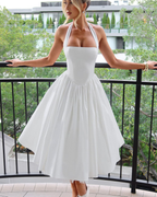 Halter Neck Corset Midi Dress with Tulle Underlay