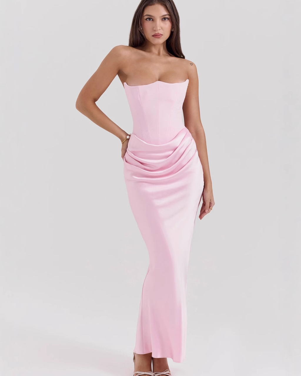 Elegant Satin Corset Draped Maxi Dress