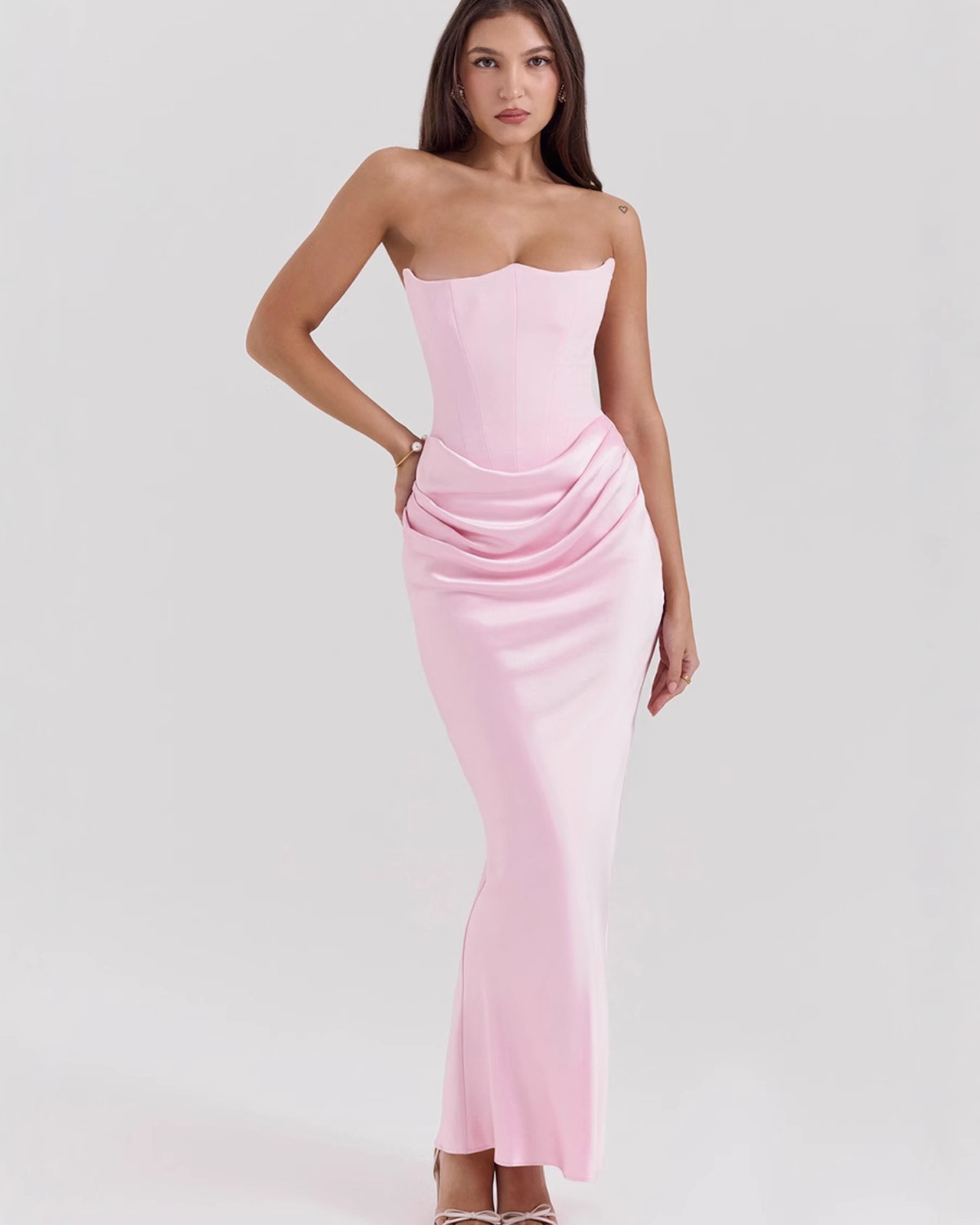 Elegant Satin Corset Draped Maxi Dress