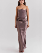 Elegant Satin Corset Draped Maxi Dress