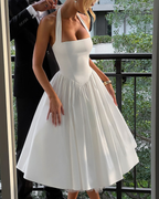 Halter Neck Corset Midi Dress with Tulle Underlay