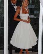 Halter Neck Corset Midi Dress with Tulle Underlay