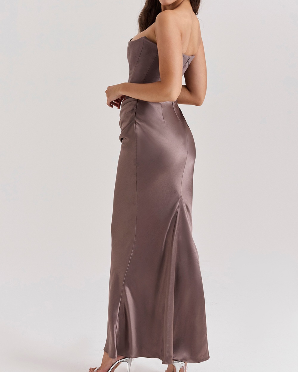 Elegant Satin Corset Draped Maxi Dress