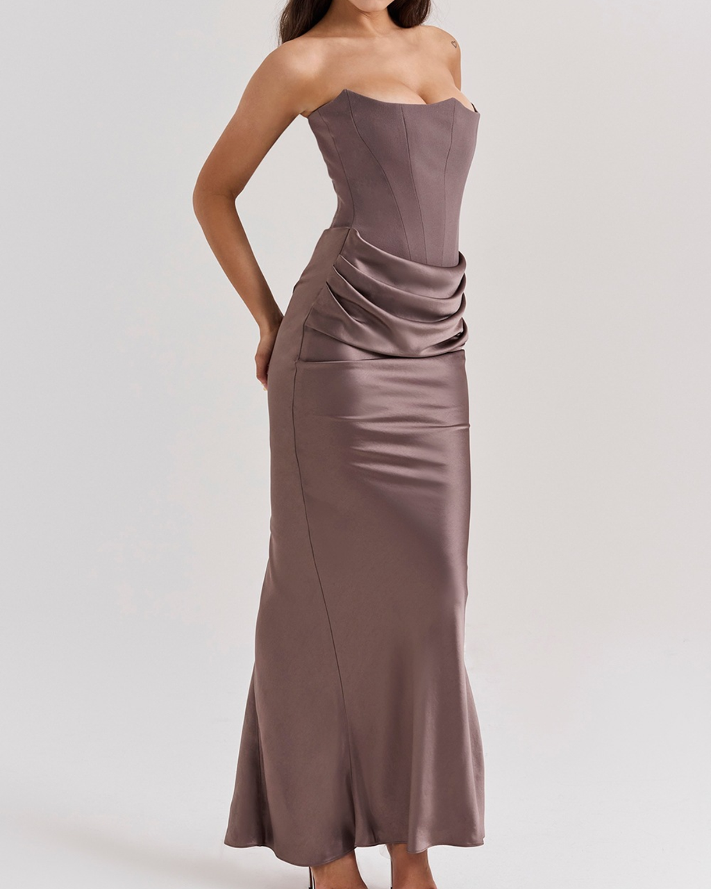 Elegant Satin Corset Draped Maxi Dress