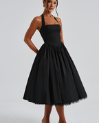 Halter Neck Corset Midi Dress with Tulle Underlay