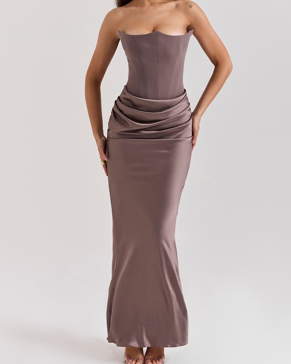 Elegant Satin Corset Draped Maxi Dress