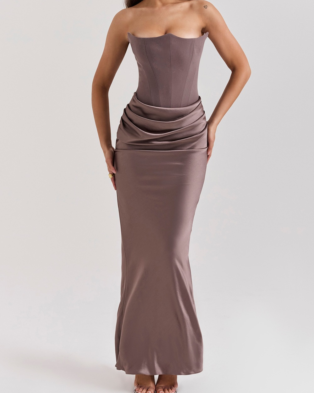 Elegant Satin Corset Draped Maxi Dress