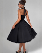 Halter Neck Corset Midi Dress with Tulle Underlay
