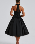 Halter Neck Corset Midi Dress with Tulle Underlay