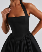 Halter Neck Corset Midi Dress with Tulle Underlay