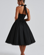 Halter Neck Corset Midi Dress with Tulle Underlay