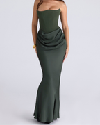 Elegant Satin Corset Draped Maxi Dress