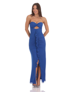 Strapless Cut-Out Ruffle Detail Maxi Dress