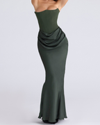 Elegant Satin Corset Draped Maxi Dress