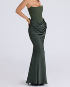 Elegant Satin Corset Draped Maxi Dress