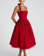 Halter Neck Corset Midi Dress with Tulle Underlay