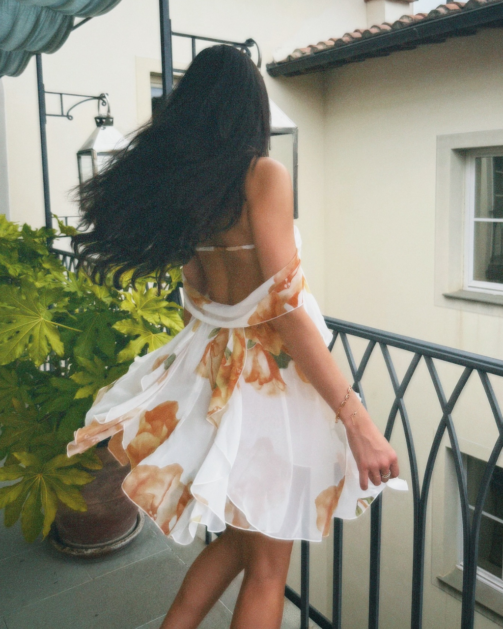 Romantic Floral Ruffle Chiffon Starfish Mini Dress