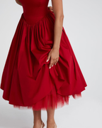 Halter Neck Corset Midi Dress with Tulle Underlay