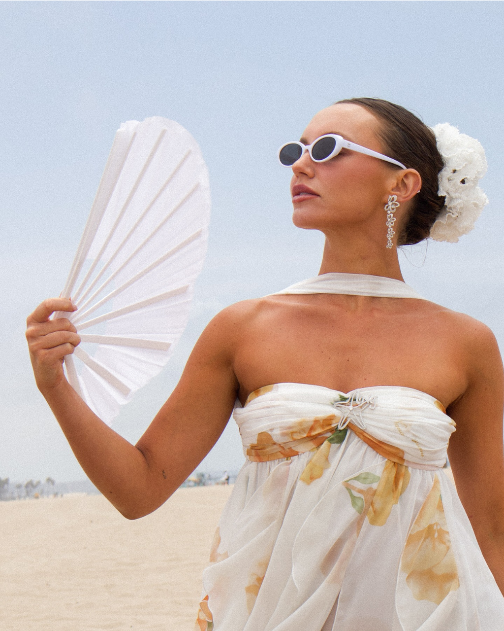 Romantic Floral Ruffle Chiffon Starfish Mini Dress