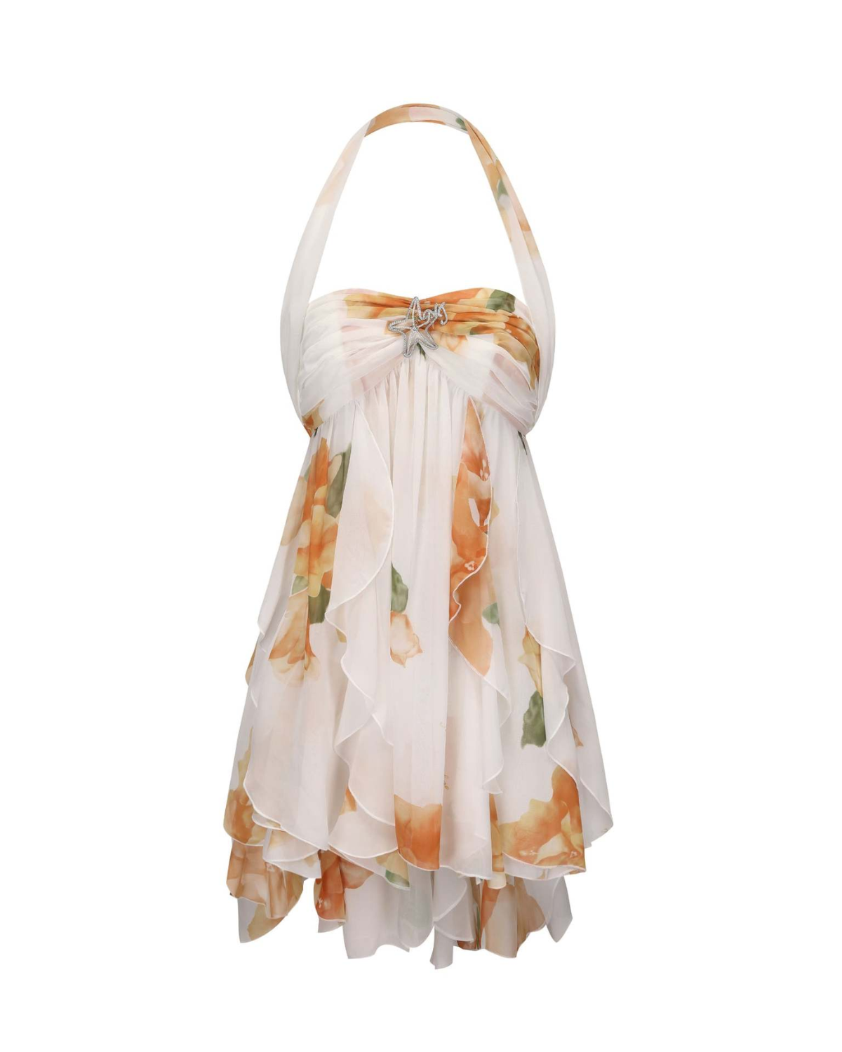 Romantic Floral Ruffle Chiffon Starfish Mini Dress