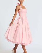 Halter Neck Corset Midi Dress with Tulle Underlay