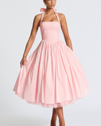 Halter Neck Corset Midi Dress with Tulle Underlay