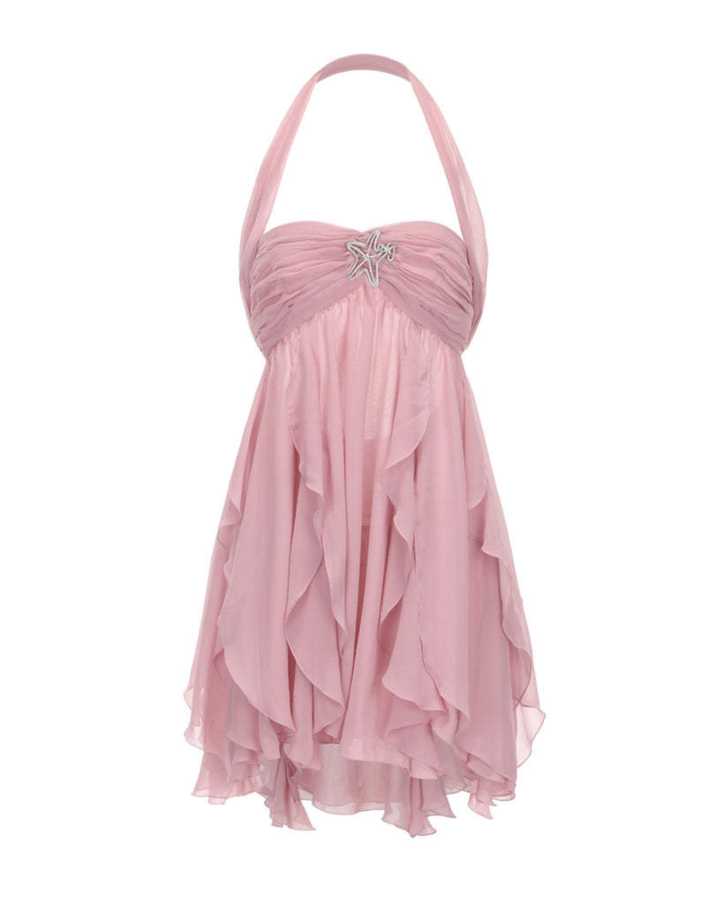 Romantic Floral Ruffle Chiffon Starfish Mini Dress