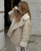 Luxe Faux Suede Sherpa-Lined Aviator Jacket