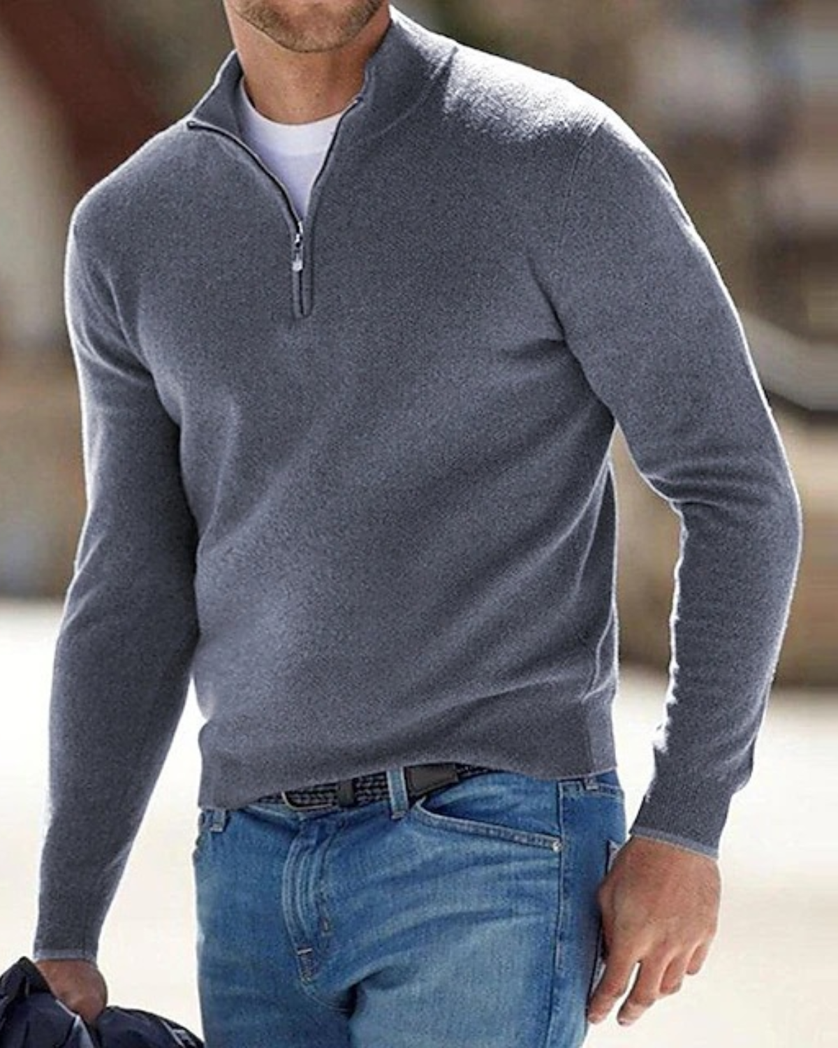Premium Fine-Knit Quarter-Zip Mock Neck Pullover