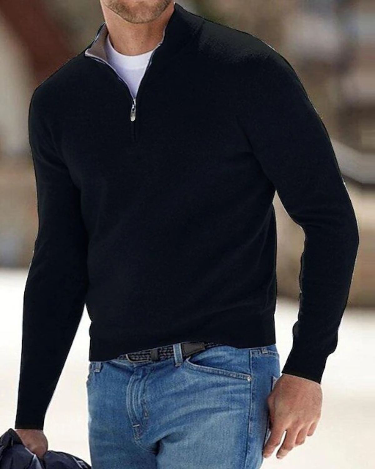 Premium Fine-Knit Quarter-Zip Mock Neck Pullover