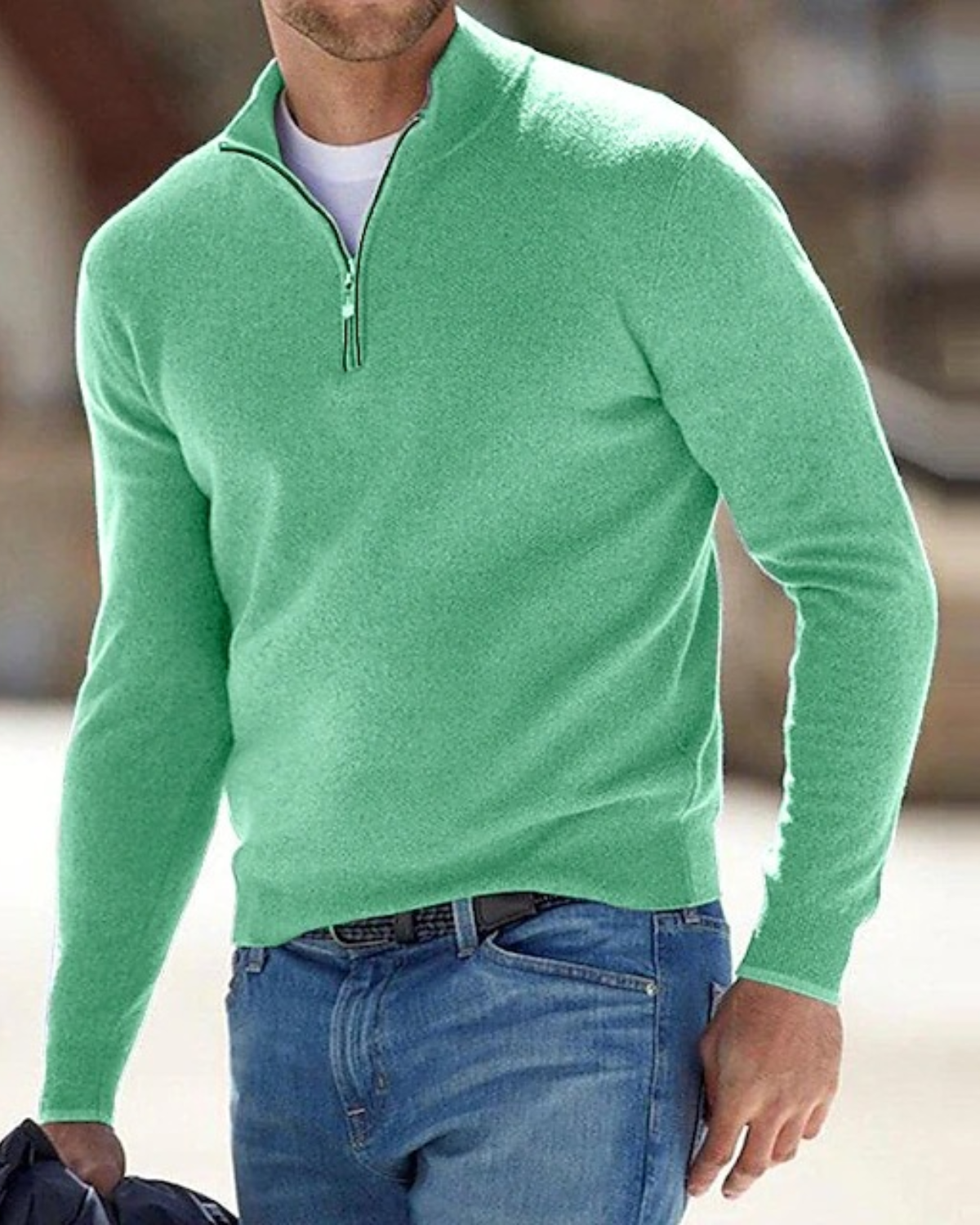 Premium Fine-Knit Quarter-Zip Mock Neck Pullover