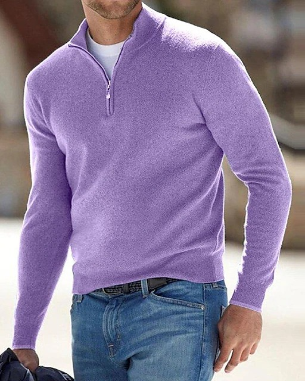Premium Fine-Knit Quarter-Zip Mock Neck Pullover