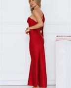 Asymmetric Draped One-Shoulder Satin Maxi Dress