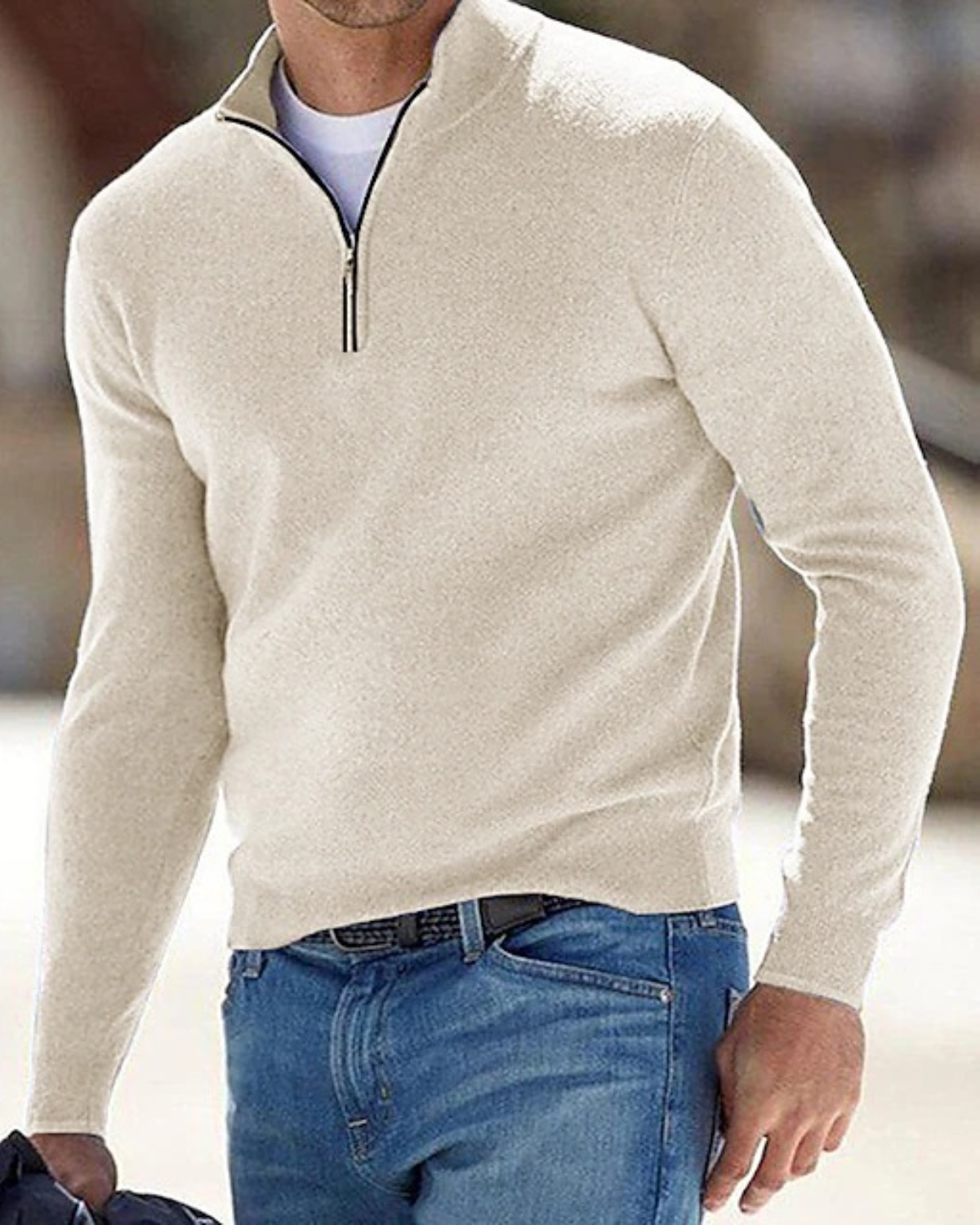 Premium Fine-Knit Quarter-Zip Mock Neck Pullover