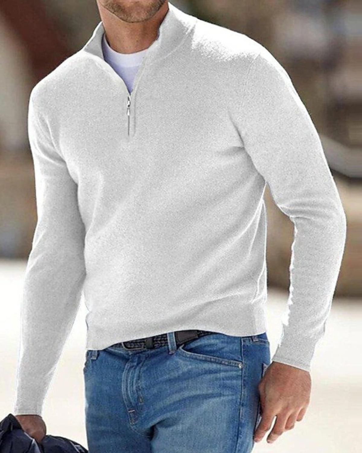Premium Fine-Knit Quarter-Zip Mock Neck Pullover