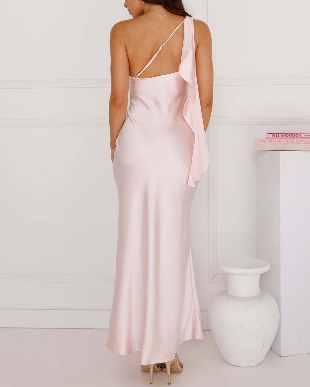 Asymmetric Draped One-Shoulder Satin Maxi Dress